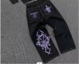 Lilideco Streetwear Skull Pocket Embroidered Jeans Y2K Hip Hop Retro Baggy Jeans Black Pants Mens Punk Rock Low Rise Wide Leg Trousers