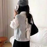 Lilideco valentines day outfits Knitted Sweater Lace-up Fashion Vest Autumn Sleeveless Pull Cropped Sweaters Top Bow Vests Women Cute Waistcoat Elegant Tops Y2K