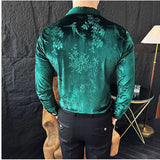 Lilideco Korean Style Elastic Velvet Shirt For Men Spring  Autumn Long Sleeve Slim Fit Tops Fashion Vintage Shirts Barber Nightclub