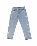 Lilideco Retro Rhinestone Sequin Jeans Y2K Clothes Men Women Gothic Hip Hop Retro Blue Jeans Fashion Casual Wide Leg Trousers Streetwear