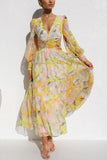 Lilideco Abstract Floral Balloon Sleeves Maxi Dress