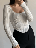 Lilideco Asymmetric Creped White Long Sleeve Crop Top