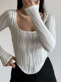 Lilideco Asymmetric Creped White Long Sleeve Crop Top