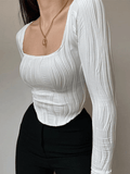 Lilideco Asymmetric Creped White Long Sleeve Crop Top