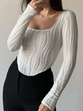 Lilideco Asymmetric Creped White Long Sleeve Crop Top