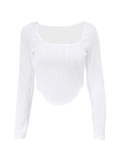 Lilideco Asymmetric Creped White Long Sleeve Crop Top