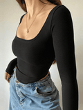 Lilideco Asymmetric Long Sleeve Crop Top