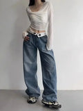 Lilideco Perschat Y2k American Retro Jeans 2024 Summer Women New Flipped Fashion Design Instagram Wide Leg Loose Street Casual Straight Leg Pants