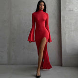 Lilideco valentines day outfits Turtleneck Long Sleeve Backless Slit Sexy Slim Maxi Dress Prom Women Curvy Dresses Party Y2K Red Black Evening Club Fashion Chic