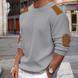 Lilideco Men Patchwork Suede Knit Sweater Slim Fit Long Sleeve O-neck  Knitwear Spring Autumn Fashion Knitted Pullover Tops Streetwear