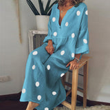 Lilideco Casual Deep V Neck Vintage Long Sleeve Polka Dot Loose Maxi Dress