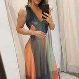 Lilideco Sexy V-Neck Striped Color Block Fashion Elegant Wedding Guest Dress