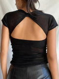 Lilideco Back Cutout Black Crop Top