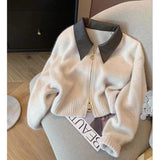 Lilideco valentines day outfits Chic Knitted Cardigan Women PU Collar Long Sleeve Female Loose Sweater  Autumn New Korean Zipper Lady Tops New In Coats Y2K