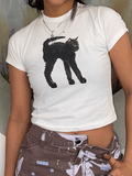 Lilideco Black Cat Printed Crop Top