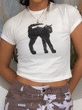 Lilideco Black Cat Printed Crop Top