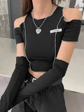 Lilideco Black T-shirts Gothic Open Shoulder Sleeve Y2k Crop Tops