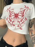 Lilideco Butterfly Print White Crop Top