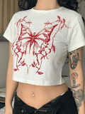 Lilideco Butterfly Print White Crop Top