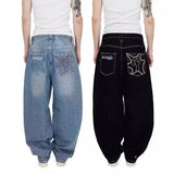 Lilideco streetwear Hip Hop Embroidery Jeans Men American Vintage High waist  Baggy casual Denim Trousers High Street Trend Pant Britches