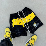 Lilideco Rhinestone Sequin Shorts Y2K Clothes Mens Harajuku Hip Hop Cartoon Letter Print Oversized Basketball Casual Shorts Sweatpants