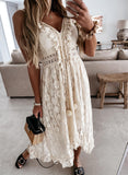 Lilideco Lace Tassel V Neck Party Elegant Hollow Sleeveless Off Shoulder Maxi Dress