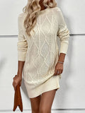 Lilideco Casual Crewneck Solid Color Knit Sweater Dress