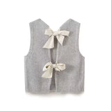 Lilideco valentines day outfits Knitted Sweater Lace-up Fashion Vest Autumn Sleeveless Pull Cropped Sweaters Top Bow Vests Women Cute Waistcoat Elegant Tops Y2K