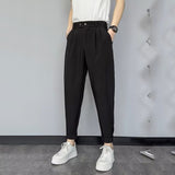 Lilideco Korean Cropped Pants For Men Fashion Casual Suit Pants Solid Slim Fit Straight Trousers Spring Summer Trend Youth Pant Plus Size