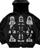 Lilideco American retro hooded sweater for men and women couple models skull lazy wind print hooded long-sleeved zipper hooded sweater