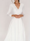 Lilideco White retro V-neck long sleeve dress