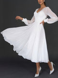 Lilideco White Chiffon Long Sleeve Dress