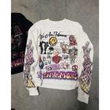 Lilideco Gothic geometric personality pattern print design O-neck pullover sweatshirts men y2k streetwear hip-hop popular all-match tops