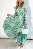 Lilideco Abstract Floral Balloon Sleeves Maxi Dress