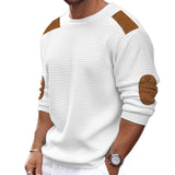 Lilideco Men Patchwork Suede Knit Sweater Slim Fit Long Sleeve O-neck  Knitwear Spring Autumn Fashion Knitted Pullover Tops Streetwear