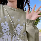 Lilideco Kawaii Cartoon Printed Knitted Sweater Women