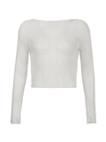 Lilideco Distressed Crochet Knit Long Sleeve Crop Top