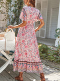 Lilideco Bohemia Floral Print Vintage Casual V-neck Ruffles Maxi Dress