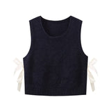 Lilideco valentines day outfits Knitted Sweater Lace-up Fashion Vest Autumn Sleeveless Pull Cropped Sweaters Top Bow Vests Women Cute Waistcoat Elegant Tops Y2K