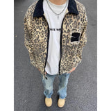 Lilideco American leopard print handsome high street hip-hop zipper denim jackets women Y2K autumn winter trendy aesthetic couple jackets