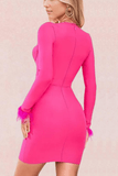 Lilideco-Erin Long Sleeve Bodycon Mini Dress - Hot Pink
