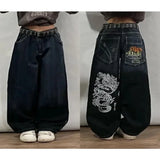 Lilideco Gothic spoof devil pattern printed high-waist jeans men winter Y2K American rock roll street hip-hop basketball baggy sweatpants