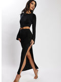 Lilideco Outfit Knitting Sexy Hollow Out High Slit Women's Dress Flare Sleeve Tight O-Neck Dress Party Club Evening Vestidos  New