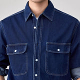 Lilideco American Vintage Men's Denim Shirt Safari Style Double Pocket Lapel Long Sleeve Top Spring Autumn Fashion Streetwear Shirts Male