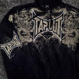 Lilideco Streetwear Tapout Zipper Hoodie Y2K Mens Hip Hop Letter Retro Graphic Print Black Oversized Hoodie Gothic Jacket Clothes