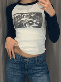 Lilideco Figure Graphic Raglan Long Sleeve Crop Top