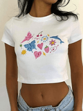 Lilideco Fruity Butterfly Print Crop Top