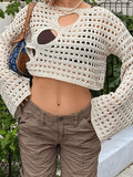 Lilideco Hollow Out Long Sleeve Knit Crop Top