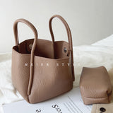 Lilideco Korean ins soft leather retro vegetable basket bucket bag portable small bag Messenger shoulder bag tote bag mother bag