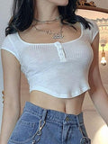 Lilideco Irregular Buttoned Rib Crop Top